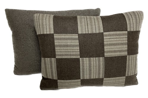F12 13 Fortuny wools. Truffle and stripes. Backed with small wool check.  Pair 16x20