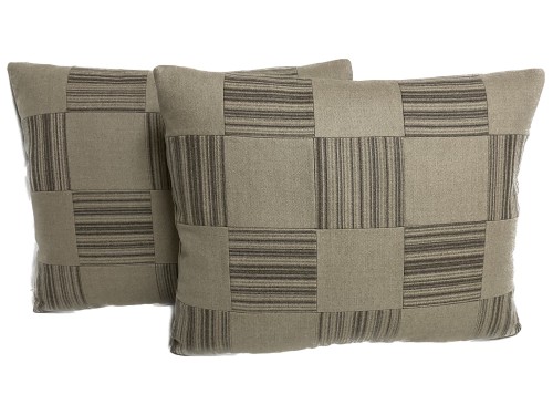 F18 19 Fortuny wools. Stripes & Stries in stone & truffles. Backed in stone. Pair 16x20